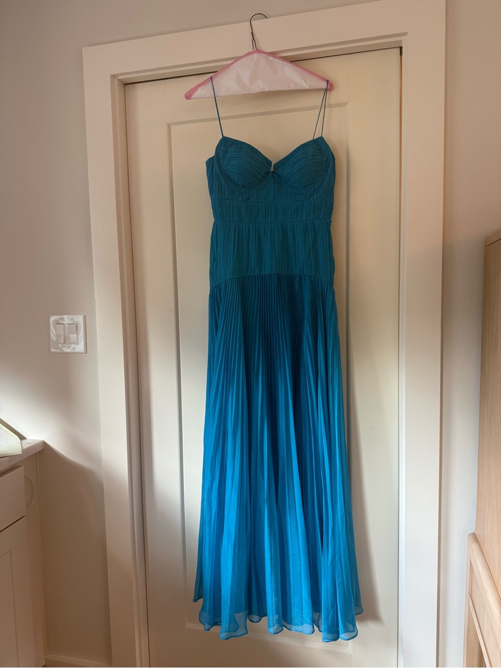 AMUR Pleated Spaghetti-Strap Maxi Dress in Teal Blue - Picture 6 of 8
